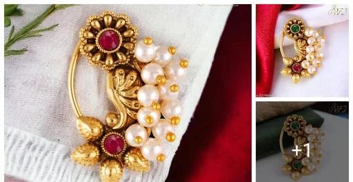 Press Nath Nathiya Vfj Premium Quality Traditional Bridal Wear Pearl Sto... (Temple Dance Jewellery)
