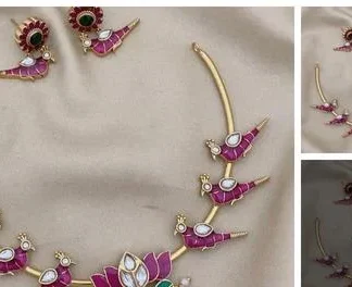 Premium Quality Microplated Bird Necklace Earring (Temple Dance Jewellery)