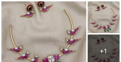 Premium Quality Microplated Bird Necklace Earring (Temple Dance Jewellery)