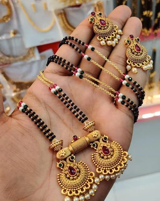 Matte Pendal Mangalsutra Set (Temple Dance Jewellery) - Image 2