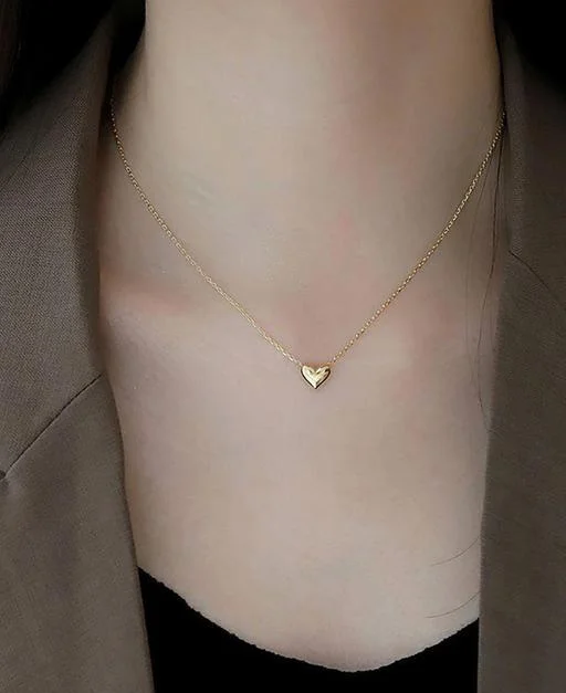 Gold Heart Shape Necklace Chain Fancy Micro Gold Plated Pendant Set Wome... (Temple Dance Jewellery) - Image 2
