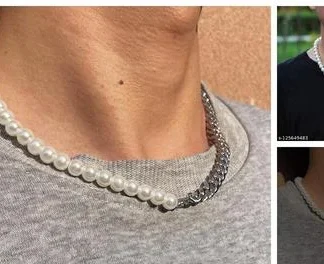 Aesthetic Men Pearl Chain Necklace (Temple Dance Jewellery)