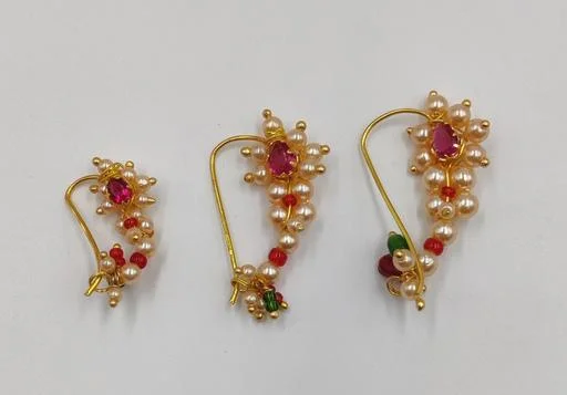 Maharashtrian Nath 3 Pcs Nosepins (Temple Dance Jewellery) - Image 2