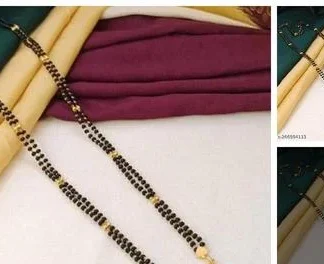 Ethnic Traditional One Gram Gold Glorious Long Chain Black Beads 30 Inch... (Temple Dance Jewellery)