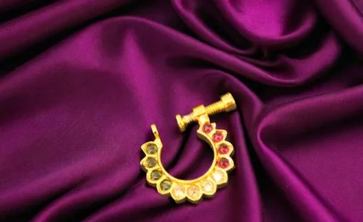 Cz 1gm Gold Nosepin Nath No Piercing Clip On Screw Type Nath (Temple Dance Jewellery) - Image 2