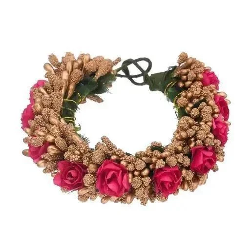 Artificial Flower Hair Veni Gajra Bridal Hair Accessories Set (Temple Dance Jewellery) - Image 2