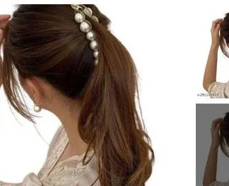 New Temperament Korean Word Clip Headdress Ins Pearl Banana Clip Vertica... (Temple Dance Jewellery)