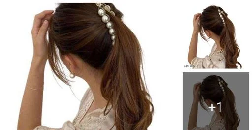 New Temperament Korean Word Clip Headdress Ins Pearl Banana Clip Vertica... (Temple Dance Jewellery)