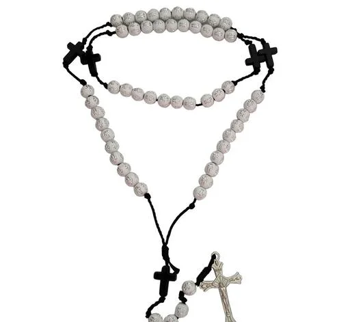 M Men Style Religious Antique French Catholic Rosary White Beads Center ... (Temple Dance Jewellery) - Image 2