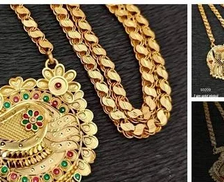 Fancy 1 Gram Gold Plated 30 Long Forming Daller Chain Pendalfor Womengir... (Temple Dance Jewellery)