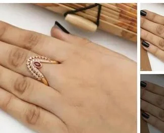 Fashionable Gold Tone Diamond Ring Daily Party Wear Adjustable Ring Part... (Temple Dance Jewellery)