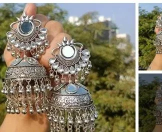 Samridhi Dc Stylish Mirror Work Jhumka Earrings Beautiful Silver Oxidise... (Temple Dance Jewellery)