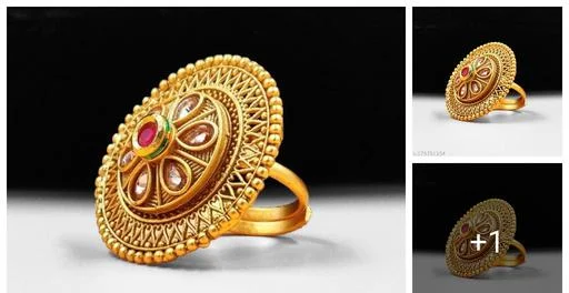 Mevas Jewellery Rajwadi Look Gold Plated Adjustable Finger Ring (Temple Dance Jewellery)
