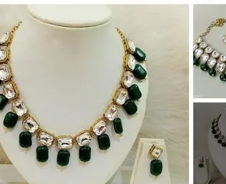 All Green Beautiful Kundan Necklace Set (Temple Dance Jewellery)