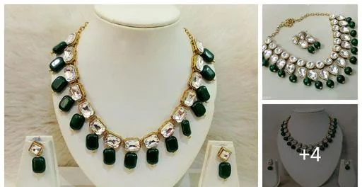 All Green Beautiful Kundan Necklace Set (Temple Dance Jewellery)