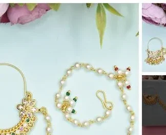 Nosepinnoseringnathiynathuninose Stud Gold Plated Alloy Nath Clip On Nos... (Temple Dance Jewellery)