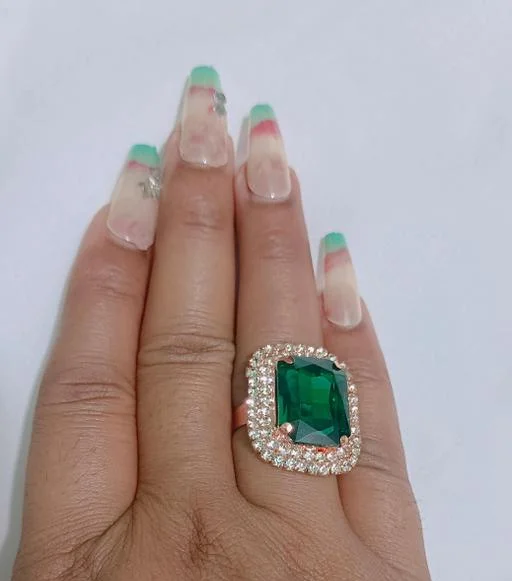 Green Stone Golden Zircon Diamond Design (Temple Dance Jewellery) - Image 2
