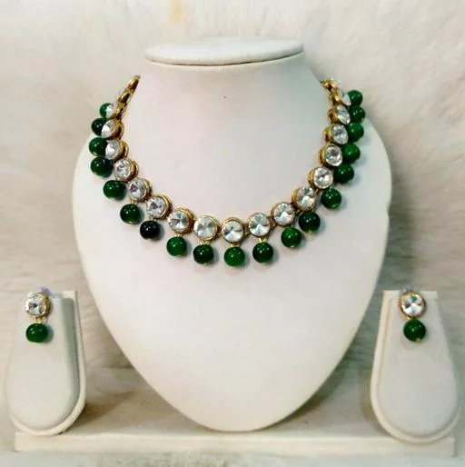 All Green Beautiful Kundan Necklace Set (Temple Dance Jewellery) - Image 2