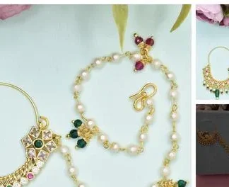 Nosepinnoseringnathiynathuninose Stud Gold Plated Alloy Nath Clip On Nos... (Temple Dance Jewellery)