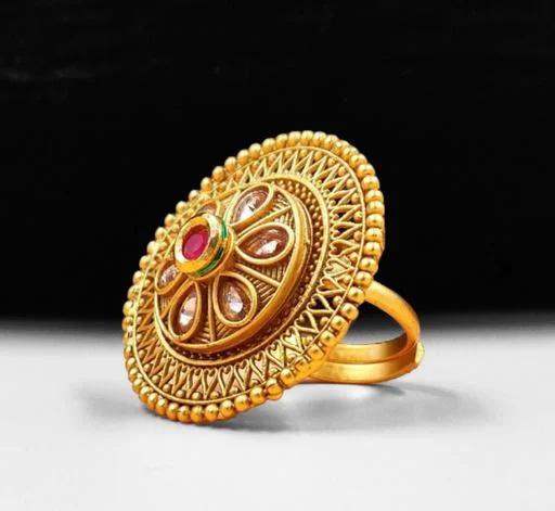 Mevas Jewellery Rajwadi Look Gold Plated Adjustable Finger Ring (Temple Dance Jewellery) - Image 2