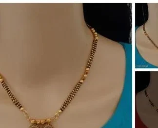 Tvara Ethenic Gold Tanmaniya Pendant Black Manibeads Twine Braid Short M... (Temple Dance Jewellery)