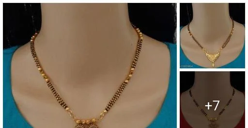 Tvara Ethenic Gold Tanmaniya Pendant Black Manibeads Twine Braid Short M... (Temple Dance Jewellery)