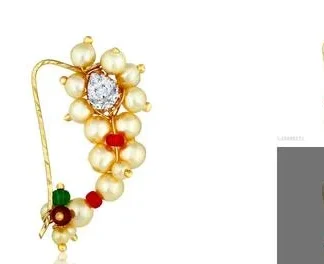Meenaz Maharashtrian South Indian Traditional Pearl Golden Red Green Sto... (Temple Dance Jewellery)