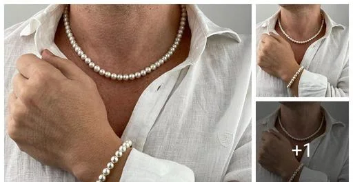 Sugara Enterprise 8 Mm Pearl Jewelry Set Men Mens Necklace Bracelet Set ... (Temple Dance Jewellery)