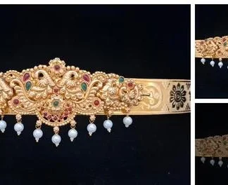 4 Peacock Vaddanamkamarbandvaddiyanam Hipbelt White Beeds Big Size 27 To... (Temple Dance Jewellery)