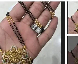 Ashtalakshmi Mangalsutram Black Beads Long Chain Lakshmi Pendant Mangals... (Temple Dance Jewellery)