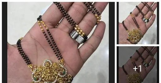 Ashtalakshmi Mangalsutram Black Beads Long Chain Lakshmi Pendant Mangals... (Temple Dance Jewellery)