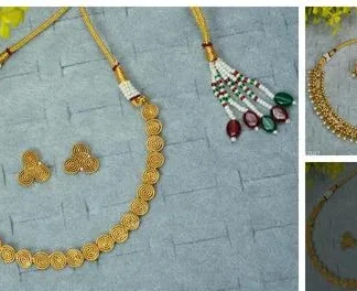 Kyoot Jewels Necklace Set Gold Plated Pearl Twisted Necklace Sets Earrin... (Temple Dance Jewellery)