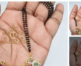 Trending Gold Plated Mangalsutra Mangalsutram Black Beads Nallapusalu Ad... (Temple Dance Jewellery)