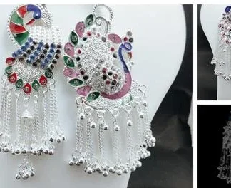 Silver Saree Waist Challa Juda Key Chain Designer Vintage Hanging Bells ... (Temple Dance Jewellery)